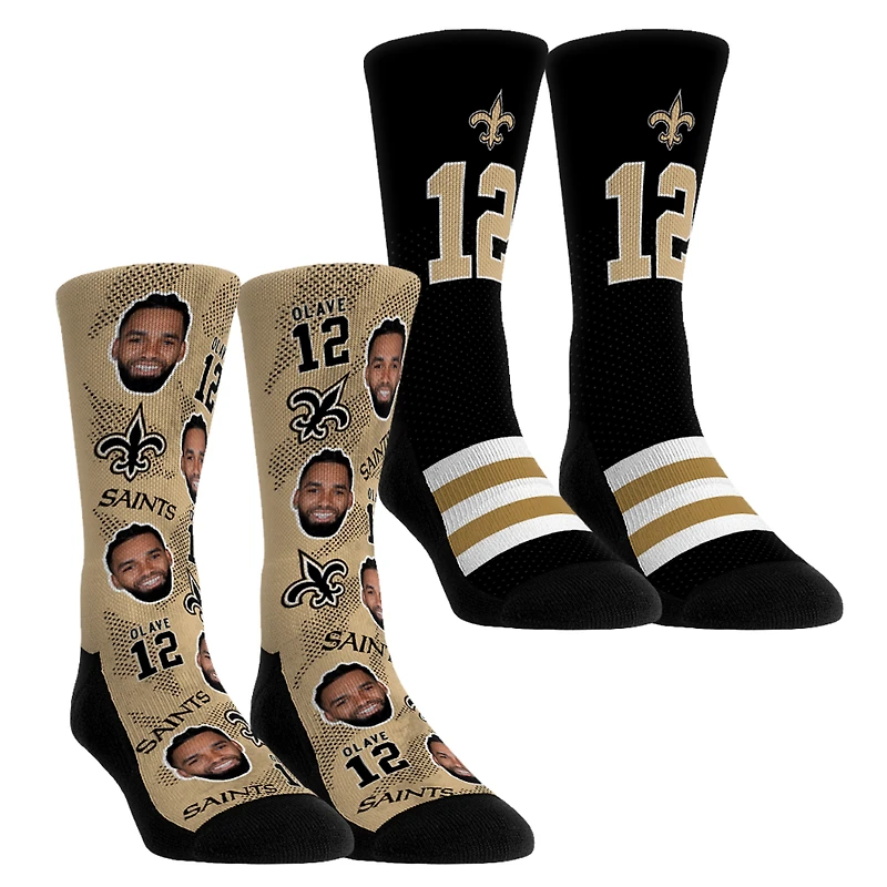 Youth Rock Em Socks Chris Olave New Orleans Saints Player Football Guy Two-Pack Crew Sock Set