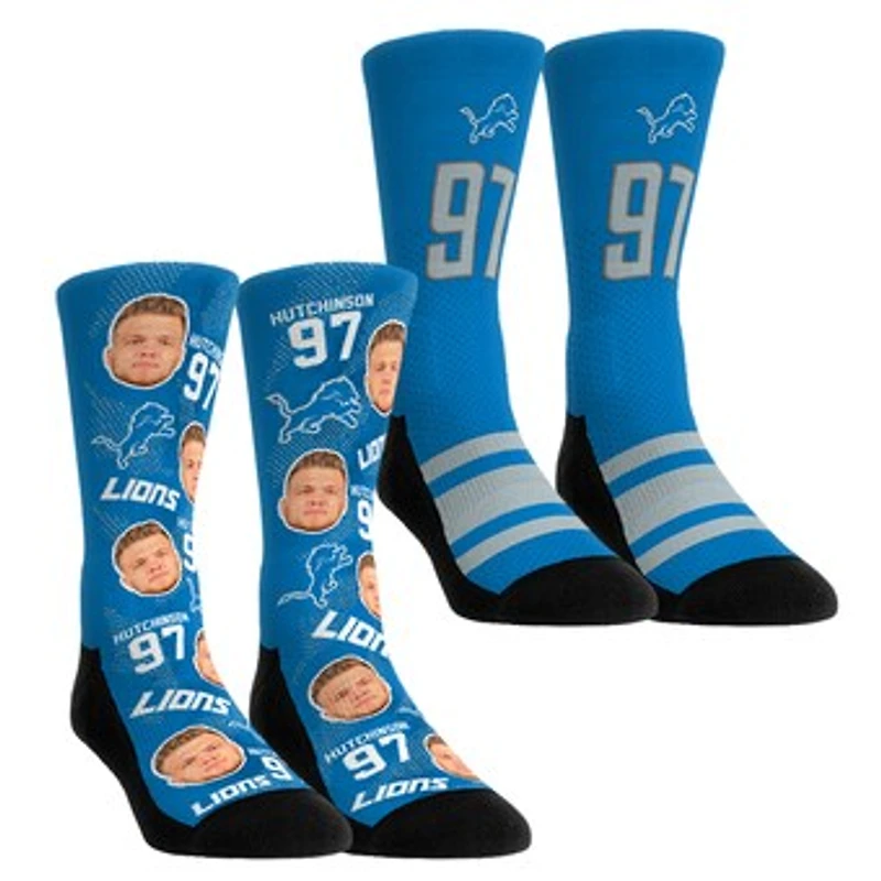 Youth Rock Em Socks Aidan Hutchinson Detroit Lions Player Football Guy Two-Pack Crew Sock Set