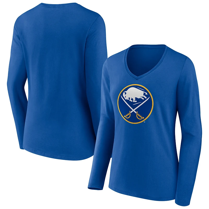 Women's Royal Buffalo Sabres Primary Logo Long Sleeve V-Neck T-Shirt