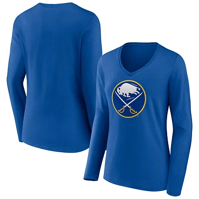 Women's Royal Buffalo Sabres Primary Logo Long Sleeve V-Neck T-Shirt