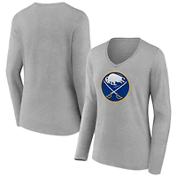 Women's  Gray Buffalo Sabres Primary Logo Long Sleeve V-Neck T-Shirt
