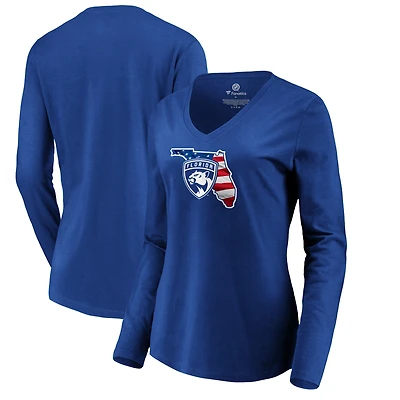Women's  Royal Florida Panthers Banner Wave Long Sleeve V-Neck T-Shirt