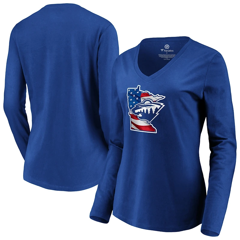 Women's Royal Minnesota Wild Banner Wave Long Sleeve V-Neck T-Shirt