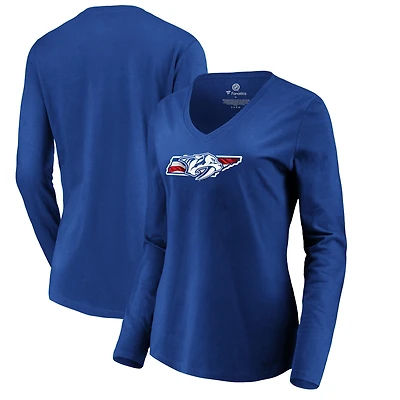 Women's Royal Nashville Predators Banner Wave Long Sleeve V-Neck T-Shirt