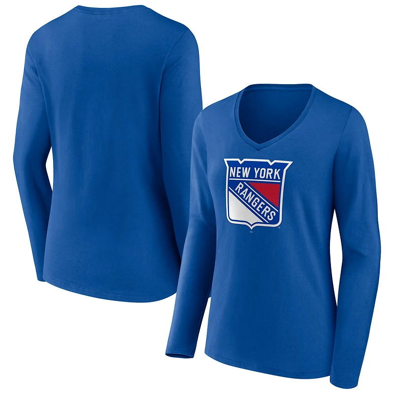 Women's Blue New York Rangers Primary Logo Long Sleeve V-Neck T-Shirt