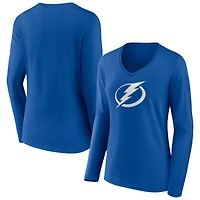 Women's  Blue Tampa Bay Lightning Primary Logo Long Sleeve V-Neck T-Shirt