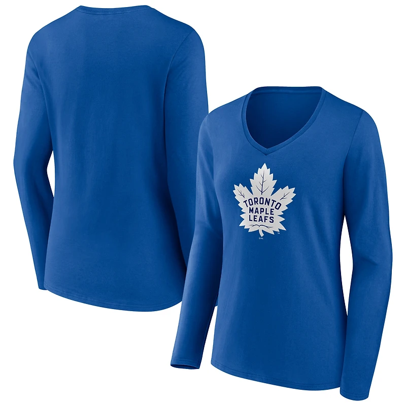 Women's  Blue Toronto Maple Leafs Primary Logo Long Sleeve V-Neck T-Shirt