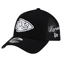 Men's New Era Black Kansas City Chiefs City Script 9FORTY A-Frame Adjustable Hat