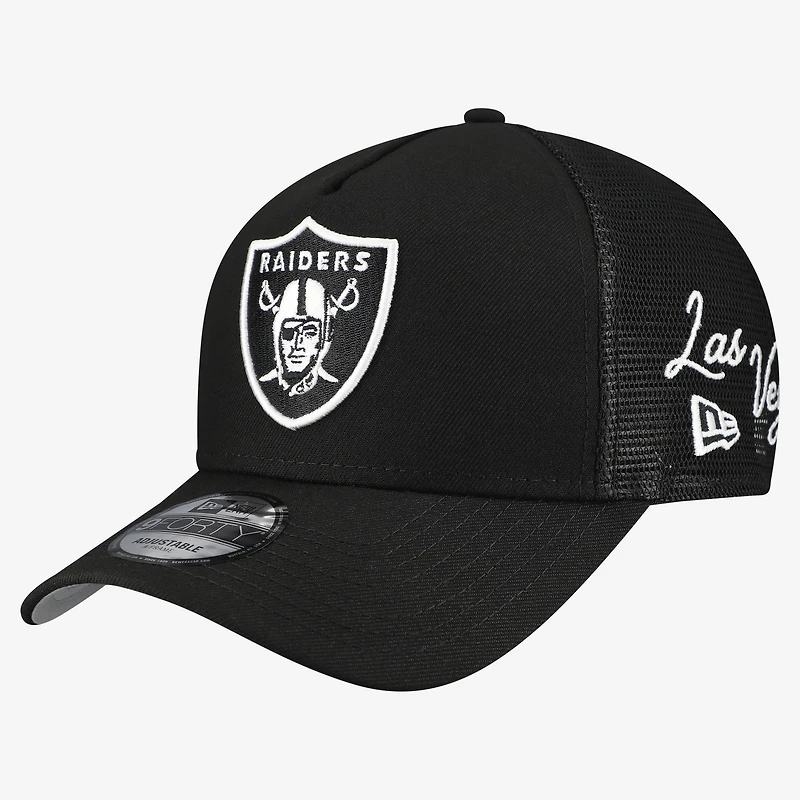 Men's New Era Black Las Vegas Raiders City Script 9FORTY A-Frame Adjustable Hat