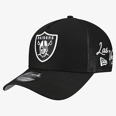 Men's New Era Black Las Vegas Raiders City Script 9FORTY A-Frame Adjustable Hat