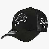 Men's New Era Black Detroit Lions City Script 9FORTY A-Frame Adjustable Hat