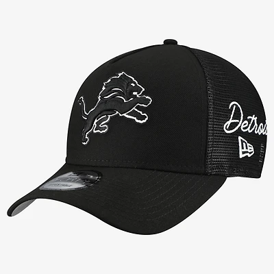Men's New Era Black Detroit Lions City Script 9FORTY A-Frame Adjustable Hat