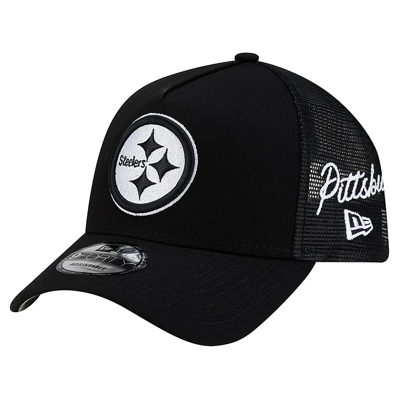 Men's New Era Black Pittsburgh Steelers City Script 9FORTY A-Frame Adjustable Hat