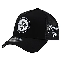 Men's New Era Black Pittsburgh Steelers City Script 9FORTY A-Frame Adjustable Hat