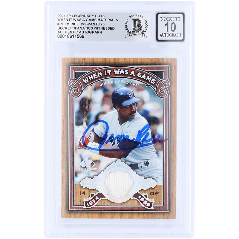 Jim Rice Boston Red Sox Autographed 2006 Upper Deck SP Legendary Cuts When It Was A Game Memorabilia Relic #WG-RI #/75 Beckett Fanatics Witnessed Authenticated 10 Card