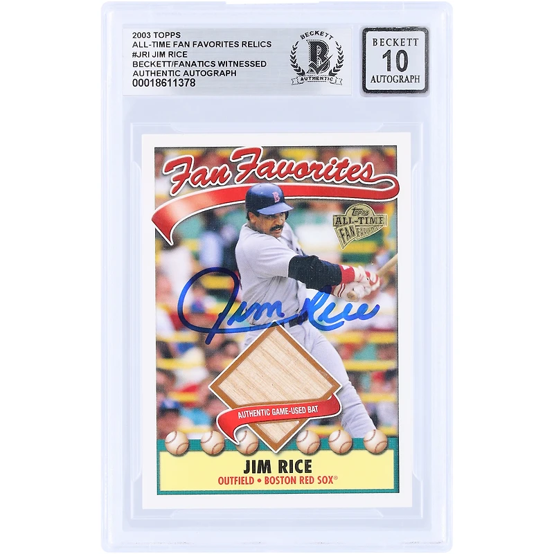 Jim Rice Boston Red Sox Autographed 2003 Topps Fan Favorites GU Relic #FFR-JRI Beckett Fanatics Witnessed Authenticated 10 Card