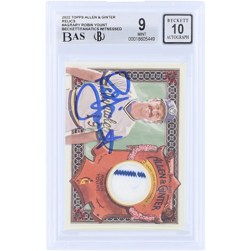 Robin Yount Milwaukee Brewers Autographed 2022 Topps Allen & Ginter Dual-Color Relic #AGRA-RY Beckett Fanatics Witnessed Authenticated 9/10 Card