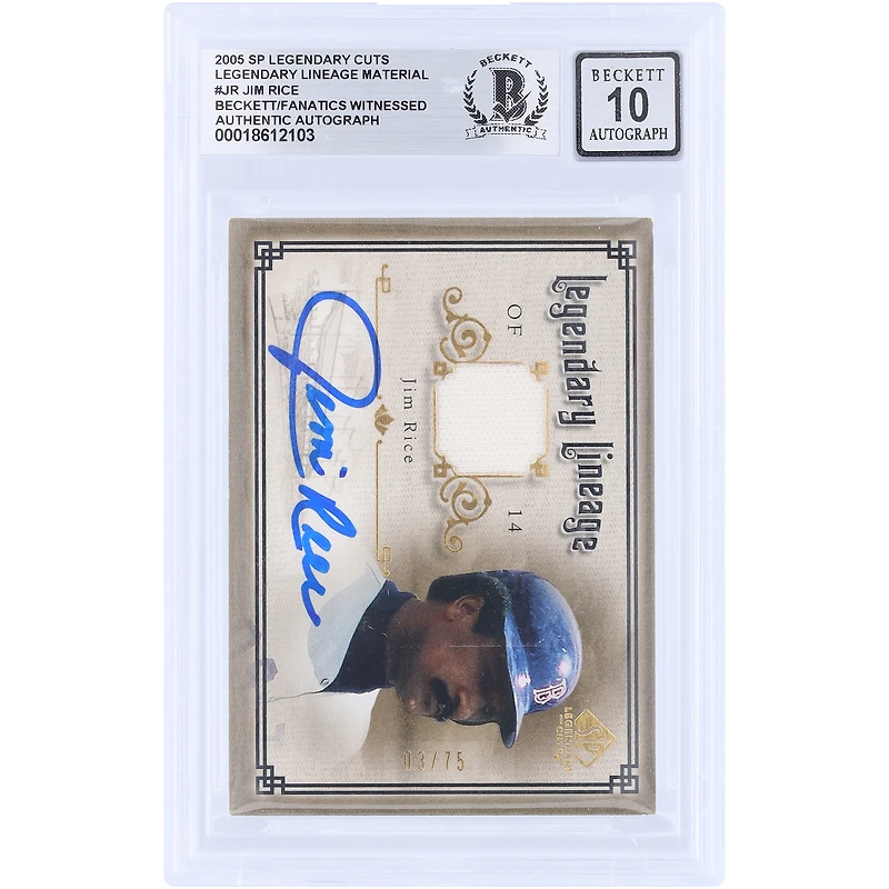 Jim Rice Boston Red Sox Autographed 2005 Upper Deck SP Legendary Cuts Legendary Lineage Relic Gold #LE-JR #/75 Beckett Fanatics Witnessed Authenticated 10 Card