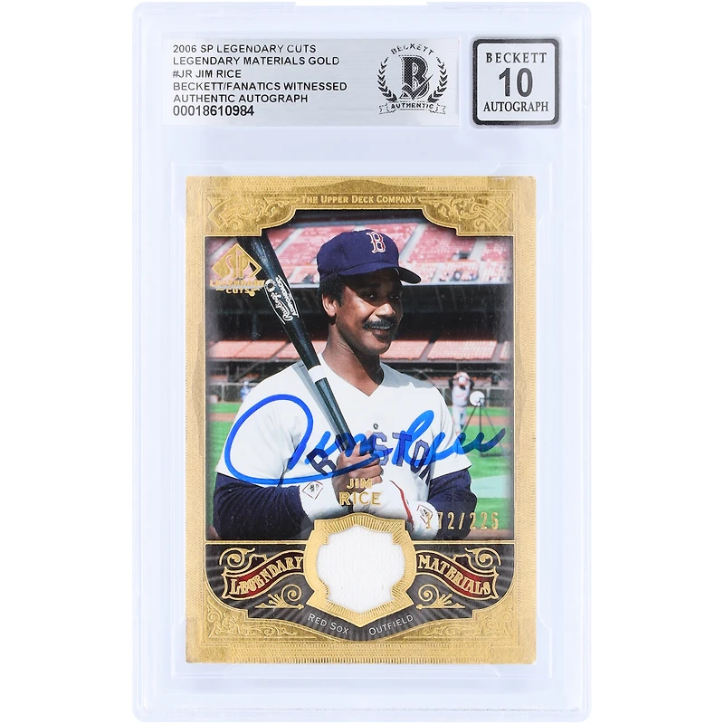 Jim Rice Boston Red Sox Autographed 2006 Upper Deck SP Legendary Cuts Legendary Materials Relic Gold #LM-JR #/225 Beckett Fanatics Witnessed Authenticated 10 Card