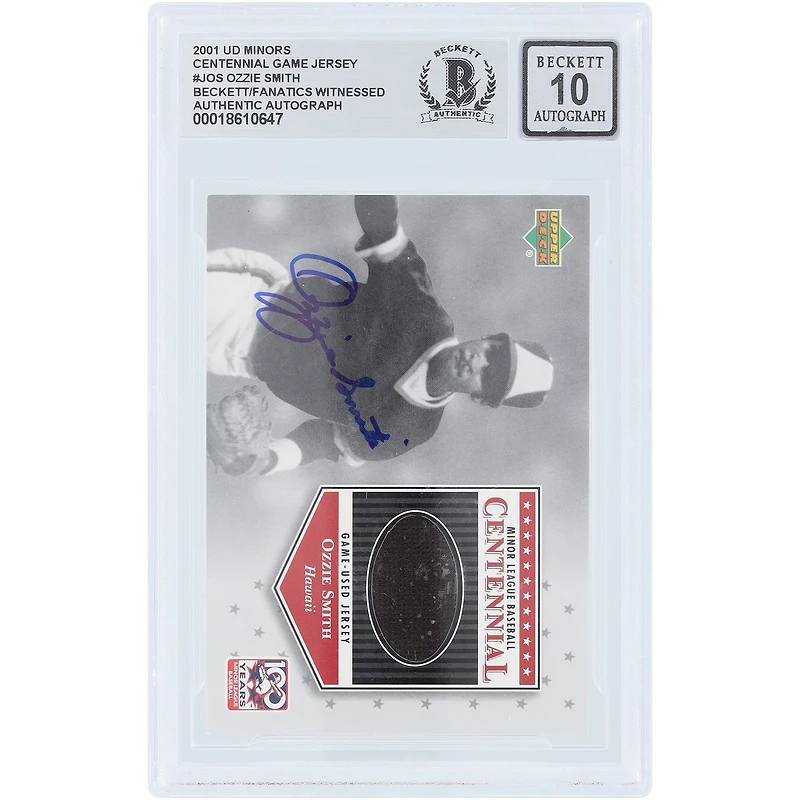 Ozzie Smith Hawaiian Islanders Autographed 2001 Upper Deck Minor League Baseball Centennial Relic #J-OS Beckett Fanatics Witnessed Authenticated 10 Card