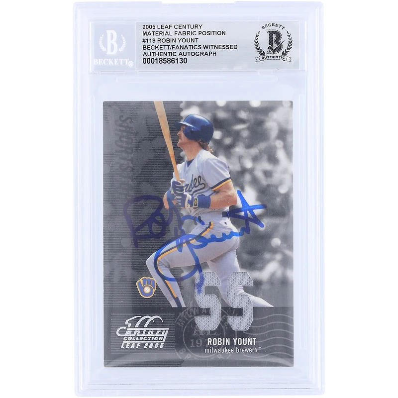 Robin Yount Milwaukee Brewers Autographed 2005 Leaf Century GU Relic #119 #/250 Beckett Fanatics Witnessed Authenticated Card