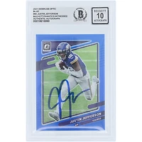 Justin Jefferson Minnesota Vikings Autographed 2021 Panini Donruss Optic Blue Prizm #95 #/179 Beckett Fanatics Witnessed Authenticated 10 Card