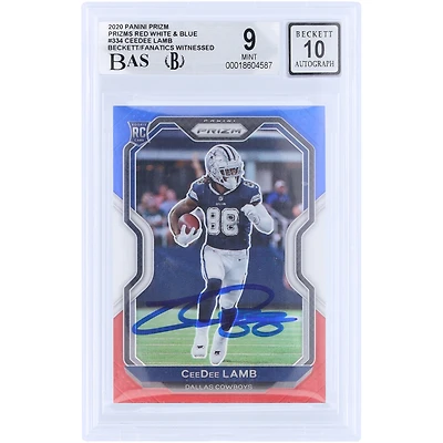 CeeDee Lamb Dallas Cowboys Autographed 2020 Panini Prizm Red White & Blue Prizm #334 Beckett Fanatics Witnessed Authenticated 9/10 Rookie Card