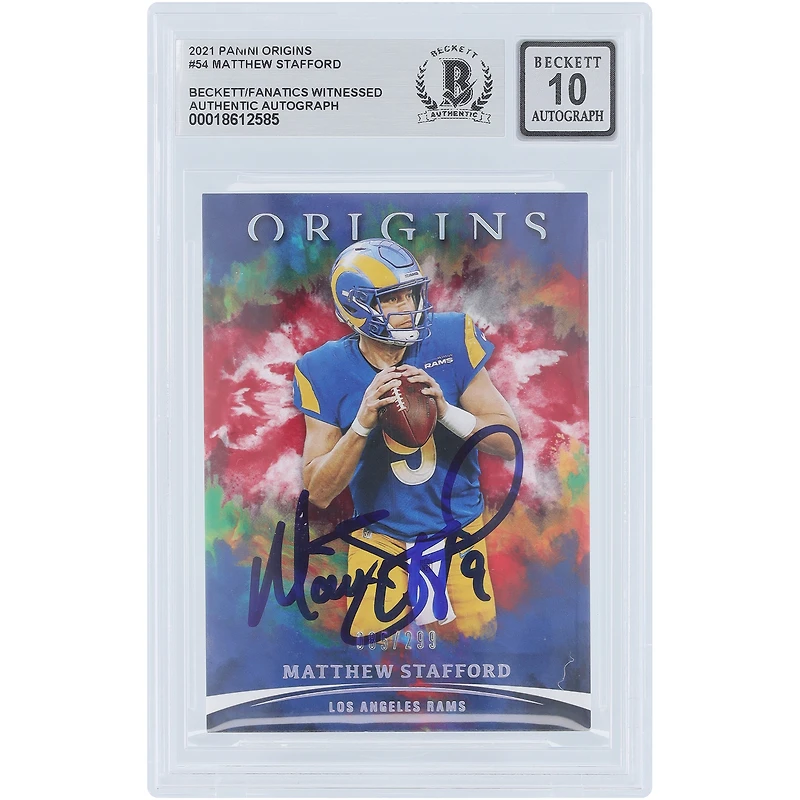 Matthew Stafford Los Angeles Rams Autographed 2021 Panini Origins Red #54 #/299 Beckett Fanatics Witnessed Authenticated 10 Card