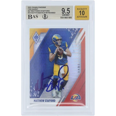 Matthew Stafford Los Angeles Rams Autographed 2021 Panini Phoenix Fire Burst #47 Beckett Fanatics Witnessed Authenticated 9.5/10 Card