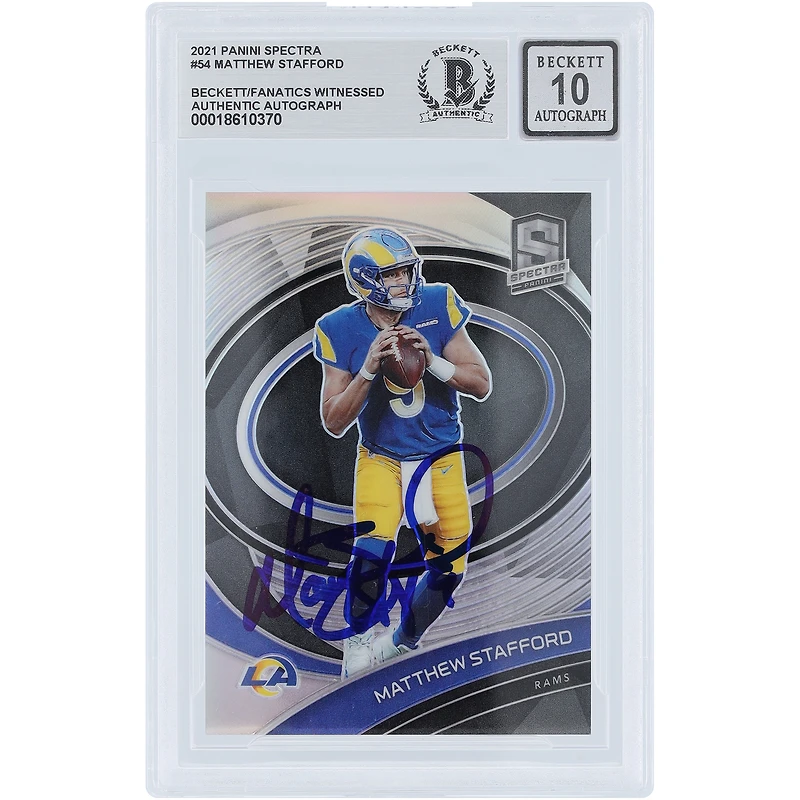 Matthew Stafford Los Angeles Rams Autographed 2021 Panini Spectra #54 #/149 Beckett Fanatics Witnessed Authenticated 10 Card