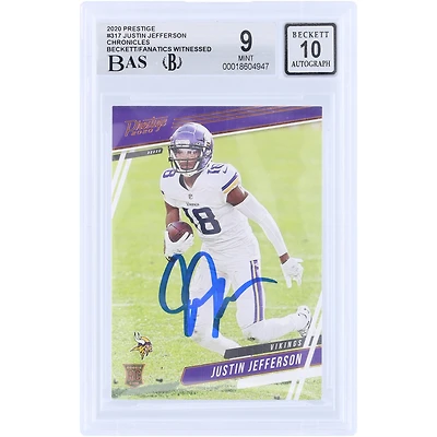 Justin Jefferson Minnesota Vikings Autographed 2020 Panini Chronicles Prestige #317 Beckett Fanatics Witnessed Authenticated 9/10 Rookie Card