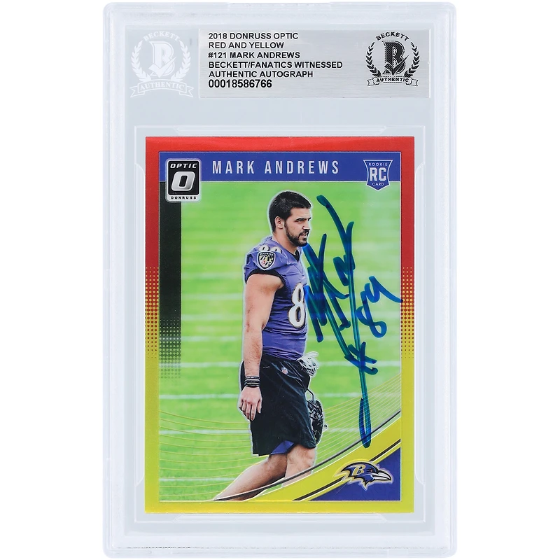 Mark Andrews Baltimore Ravens Autographed 2018 Panini Donruss Optic Red & Yellow Prizm #121 Beckett Fanatics Witnessed Authenticated Rookie Card