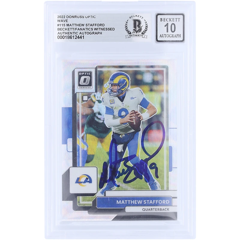 Matthew Stafford Los Angeles Rams Autographed 2022 Panini Donruss Optic Wave #115 #/300 Beckett Fanatics Witnessed Authenticated /10 Card