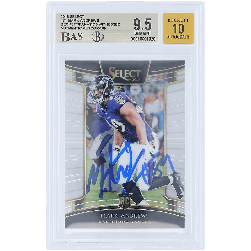 Mark Andrews Baltimore Ravens Autographed 2018 Panini Select #71 Beckett Fanatics Witnessed Authenticated 9.5/10 Rookie Card