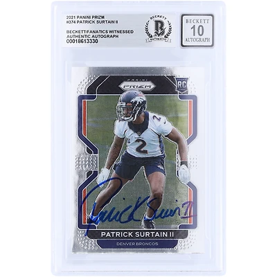 Patrick Surtain II Denver Broncos Autographed 2021 Panini Prizm #374 Beckett Fanatics Witnessed Authenticated 10 Rookie Card