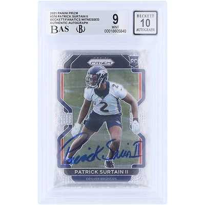 Patrick Surtain II Denver Broncos Autographed 2021 Panini Prizm #374 Beckett Fanatics Witnessed Authenticated 9/10 Rookie Card