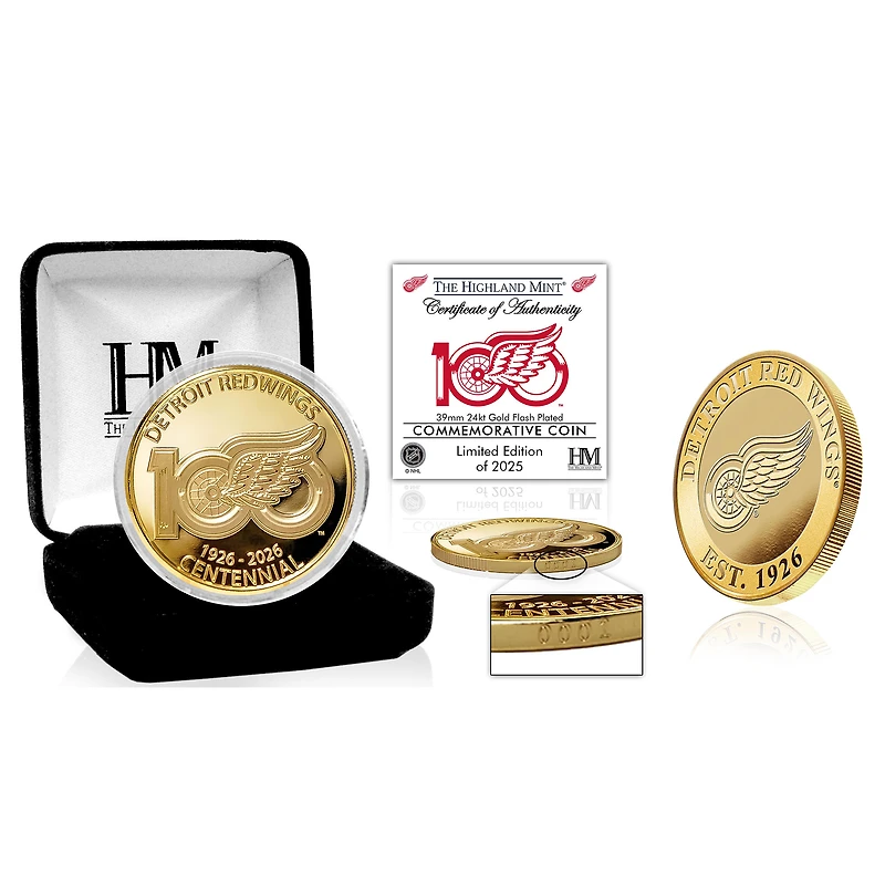 Highland Mint Detroit Red Wings Centennial 39mm Gold Coin