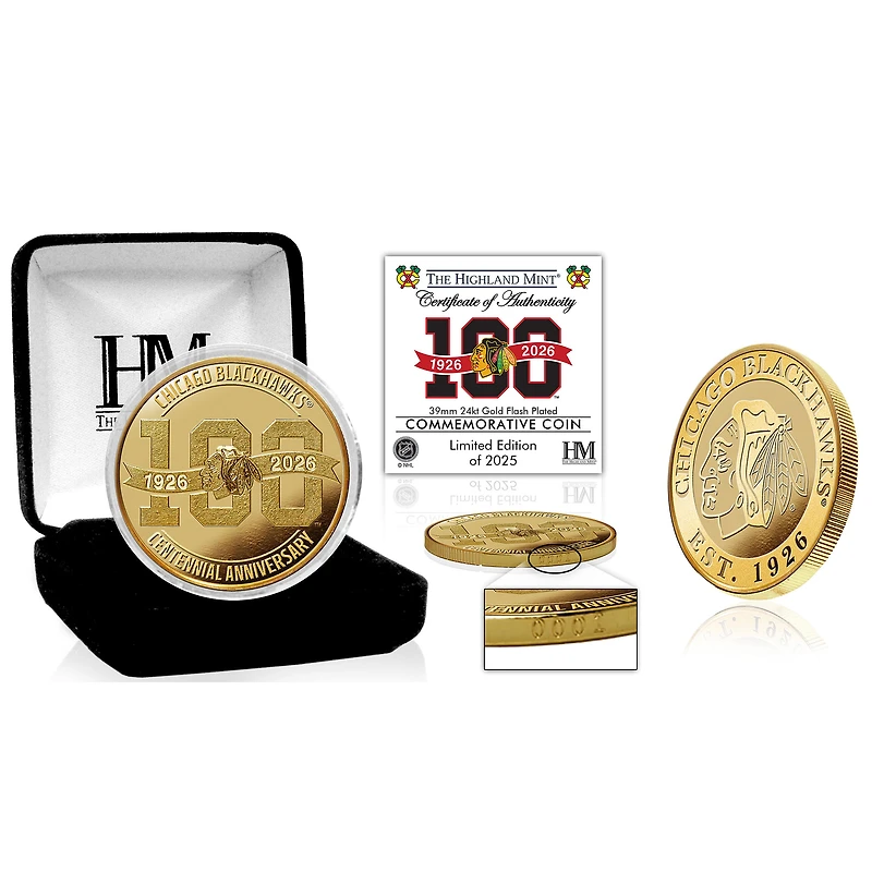 Highland Mint Chicago Blackhawks Centennial 39mm Gold Coin