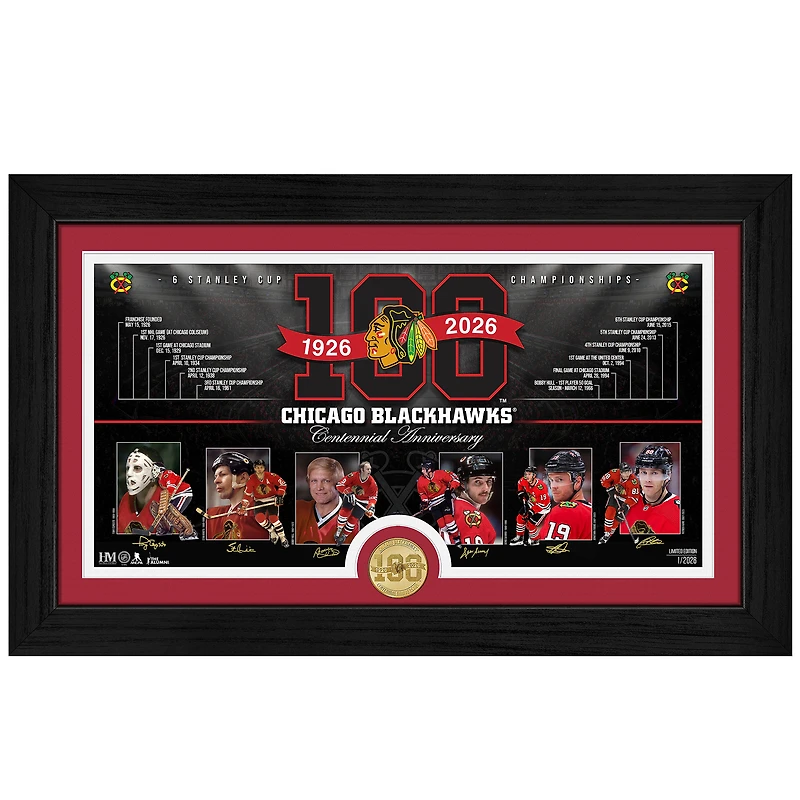 Highland Mint Chicago Blackhawks 12" x 20" Centennial Bronze Coin Timeline Photo Mint