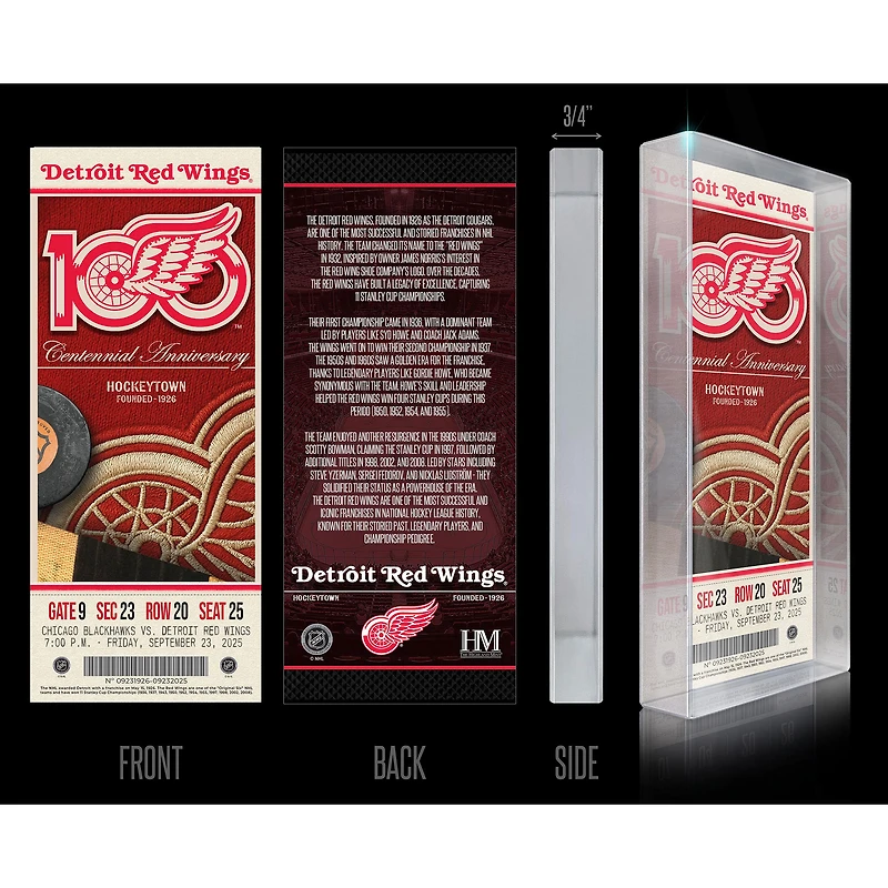 Highland Mint Detroit Red Wings Centennial 3D Acrylic Block Art