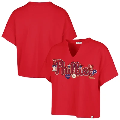 Women's '47 x Stoney Clover Lane Red Philadelphia Phillies Oversized Notch Neck T-Shirt