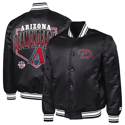 Men's Starter  Black Arizona Diamondbacks Home Plate Printed Graphic Satin Full-Snap Varsity Jacket