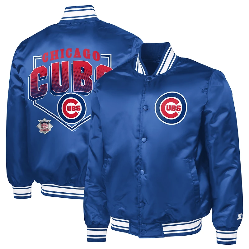 Men's Starter  Royal Chicago Cubs Home Plate Printed Graphic Satin Full-Snap Varsity Jacket