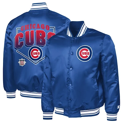 Men's Starter  Royal Chicago Cubs Home Plate Printed Graphic Satin Full-Snap Varsity Jacket