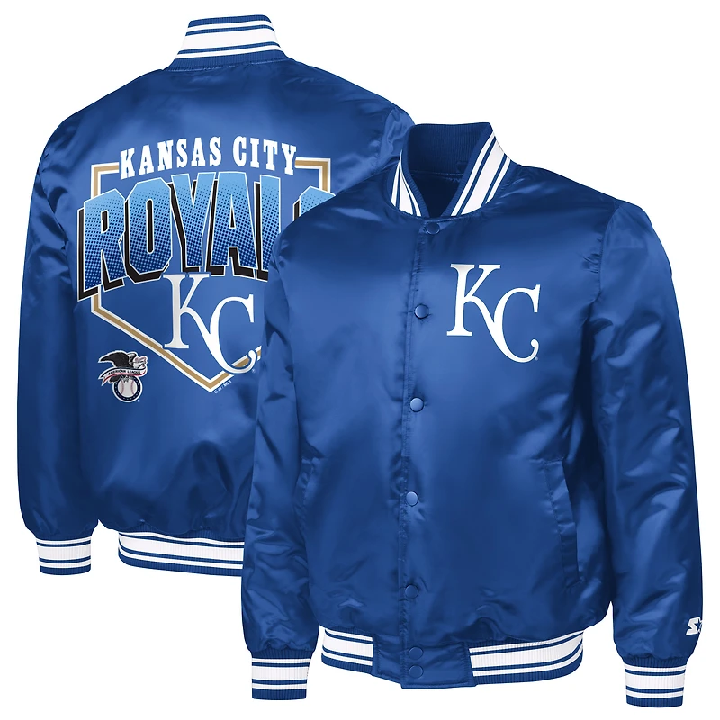Men's Starter Royal Kansas City Royals Home Plate Printed Graphic Satin Full-Snap Varsity Jacket