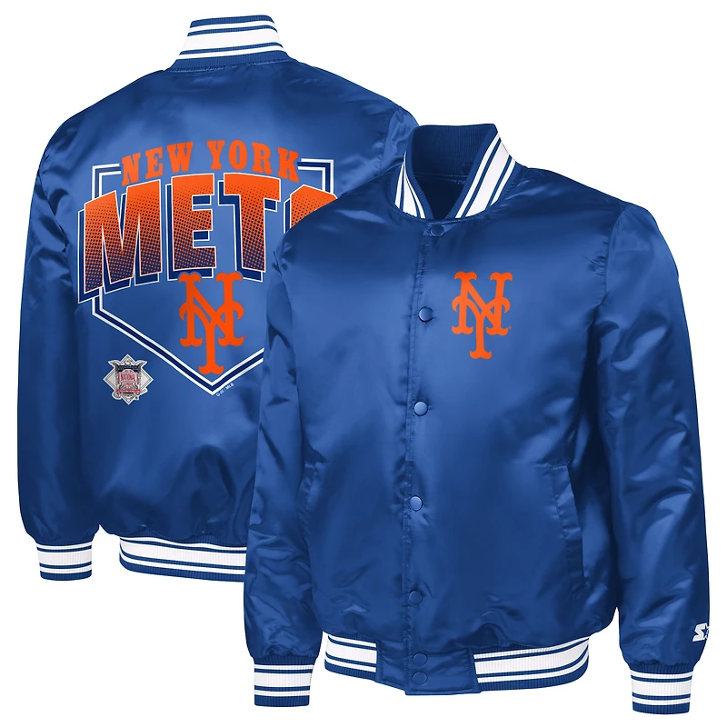 Men's Starter  Royal New York Mets Home Plate Printed Graphic Satin Full-Snap Varsity Jacket