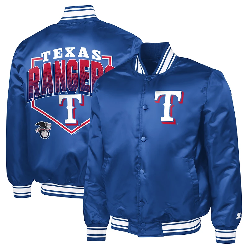Men's Starter  Royal Texas Rangers Home Plate Printed Graphic Satin Full-Snap Varsity Jacket