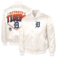 Men's Starter  Cream Detroit Tigers Home Plate Printed Graphic Satin Full-Snap Varsity Jacket