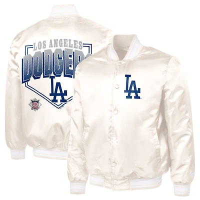 Men's Starter  Cream Los Angeles Dodgers Home Plate Printed Graphic Satin Full-Snap Varsity Jacket