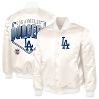 Men's Starter  Cream Los Angeles Dodgers Home Plate Printed Graphic Satin Full-Snap Varsity Jacket